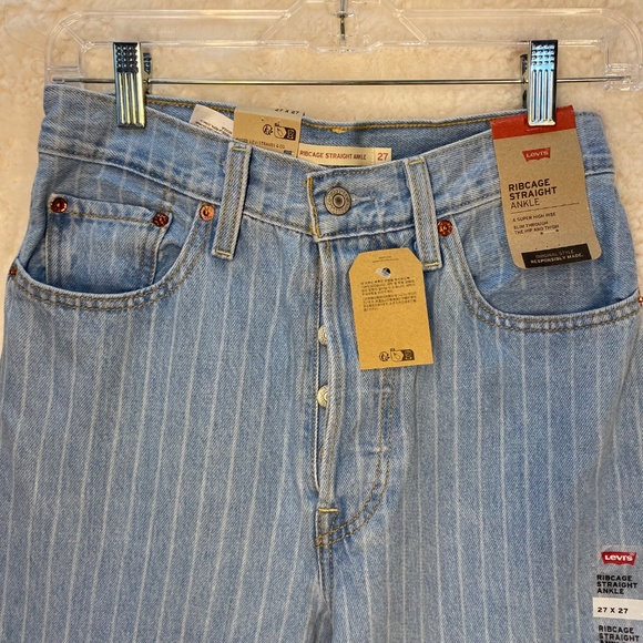 Levi's Ribcage Straight Ankle Jeans, blue with vertical stripes, size 27 - Picture 2 of 14